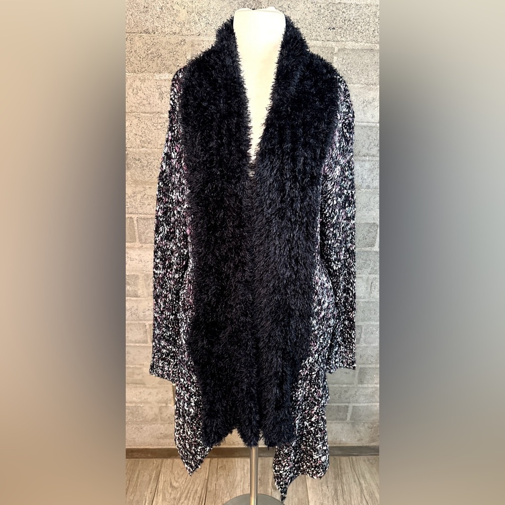 Cozy Chic Open Front Cardigan Sweater by C.O.C – One Size, Black Multicolor Y2K